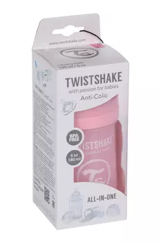 Бутылочка Twistshake антиколиковая д/кормления с контейнером пастельный розовый, 180 мл