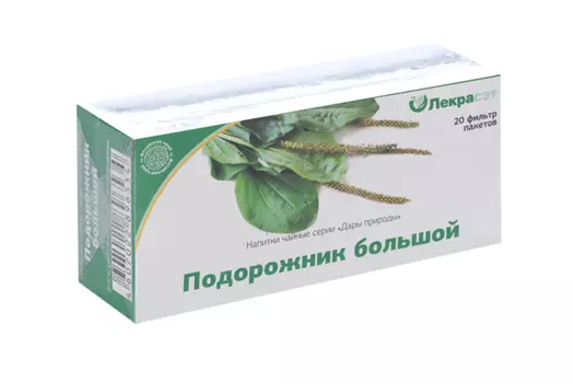 Чайный напиток Дары природы Лекрасэт Подорожник большой листья 1,5 г, 20 шт, фильтр-пакет