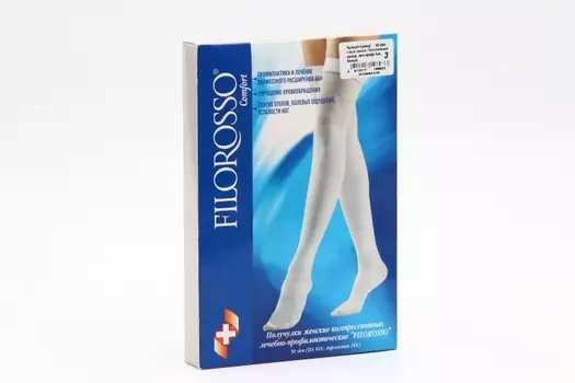 Чулки FILOROSSO компрессионные госпитальные с кружевной резинкой 50 den 1 класс белый р.3