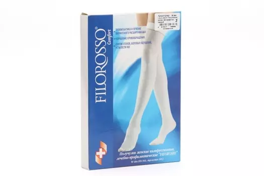 Чулки FILOROSSO компрессионные госпитальные с кружевной резинкой 50 den 1 класс черный р.3