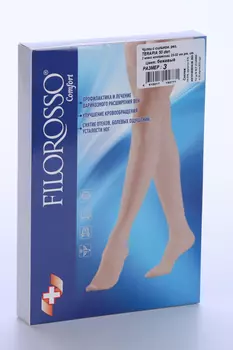 Чулки FILOROSSO компрессионные госпитальные с кружевной резинкой 50 den 2 класс бежевые р 3, пара