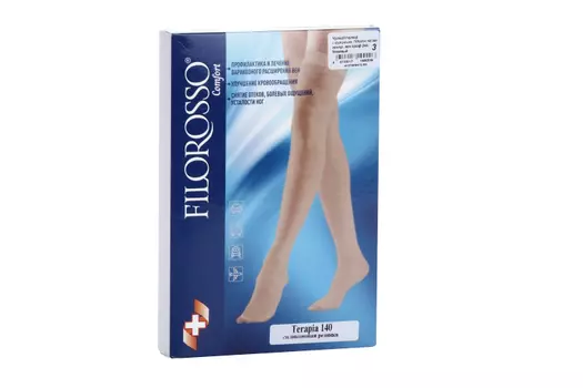 Чулки FILOROSSO Terapia компрессионные с кружевной резинкой 140 den 2 класс бежевый р.3