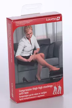 Чулки Лаума 1 кл компресс цельные с кружевом и утолщенным мыском и пяткой р 3D, пара