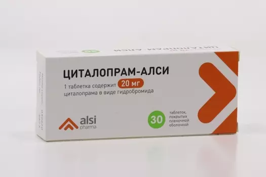 Циталопрам-АЛСИ 20 мг, 30 шт, таблетки покрытые пленочной оболочкой