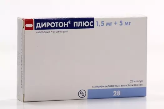 Диротон Плюс 1.5 мг+5 мг, 28 шт, капсулы с модифицированным высвобождением