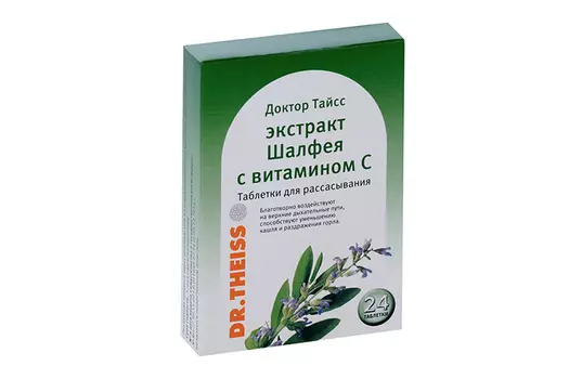 Доктор Тайсс экстракт шалфея с витамином С, 24 шт, таблетки для рассасывания