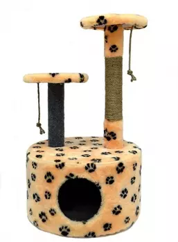 Дом-когтеточка Чистый котик №12 круглая с двумя полками на ножках со съем ковриком 43х43х75 см