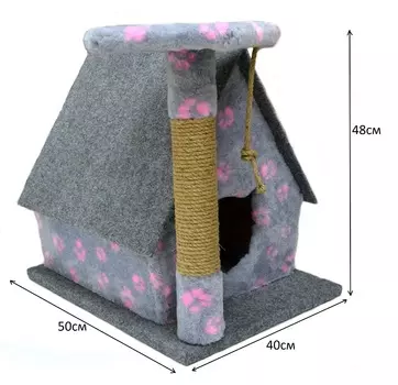 Домик Чистый котик №16 с когтеточкой на площадке 40х50х48 см