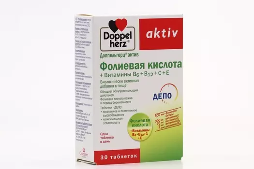 Доппельгерц Актив Фолиевая к-та Вит В/Вит С/Вит Е, 30 шт, таблетки