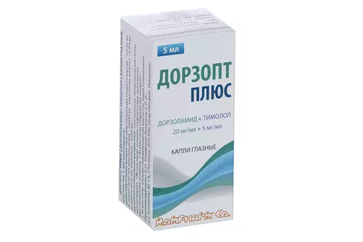 Дорзопт Плюс 20 мг/мл+5 мг/мл, 5 мл, капли глазные