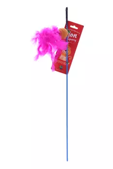 Дразнилка-удочка д/кошек Lion Полосатый шарик с перьями LMG-K0035-D 60 см
