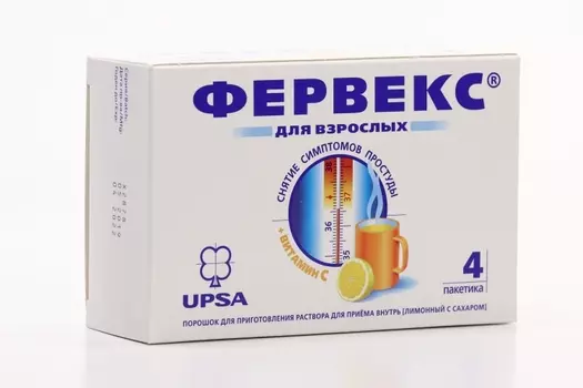 Фервекс 500 мг+25 мг+200 мг, 4 шт, порошок для приготовления раствора для приема внутрь лимон с сах