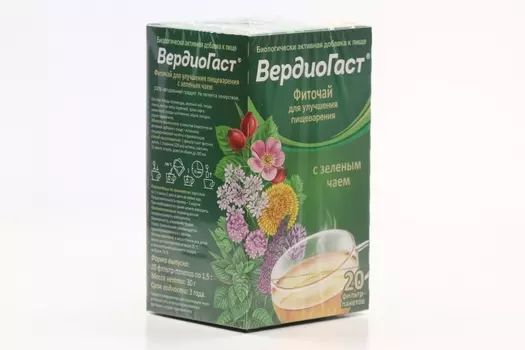 Фиточай ВердиоГаст д/улучшения пищеварения с зелен чаем, 1,5 г, 20 шт