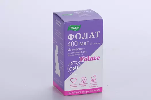 Фолат 400 мкг, 0,23 г, 100 шт, таблетки для рассасывания