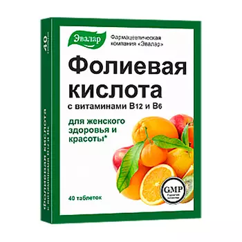 Фолиевая к-та с вит В12 и В6, 40 шт, таблетки
