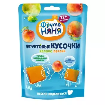 Фруктовые кусочки Фрутоняня яблоко/персик (с 12 мес), 53 г
