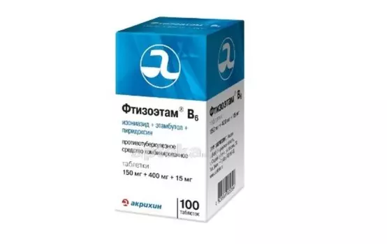 Фтизоэтам B6 150 мг+400 мг+15 мг, 100 шт, таблетки