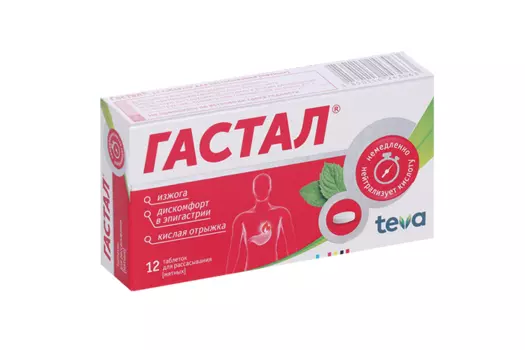 Гастал, 12 шт, таблетки для рассасывания мятные