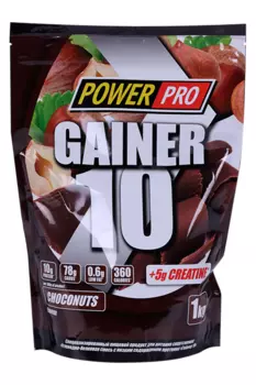 Гейнер 10 Power Pro, 1 000 г, порошок со вкусом шоколада