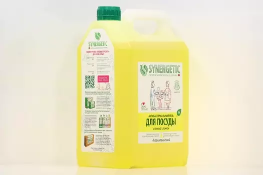 Гель Синергетик д/мытья посуды и детских игрушек с ароматом лимона антибактериальный 5 л