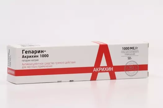 Гепарин-Акрихин 1000 1000 МЕ/г, 50 г, гель для наружного применения