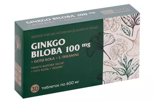 Гинкго Билоба 100 мг+Готу Кола+Теанин Биотерра, 600 мг, 30 шт, таблетки