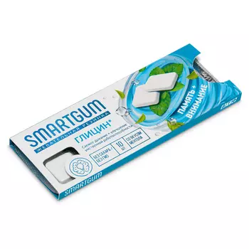 Глицин Смартгам Память+внимание мята, 10 шт, жевательная резинка (таблетка)