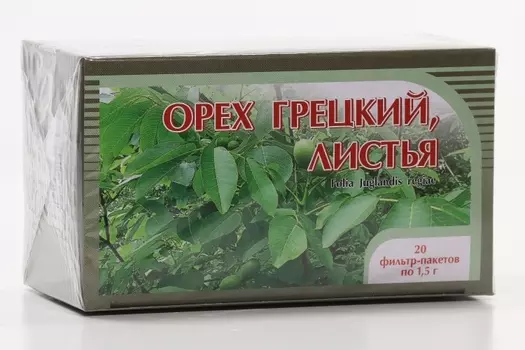 Грецкий орех, 1,5 г, 20 шт, листья измельченные
