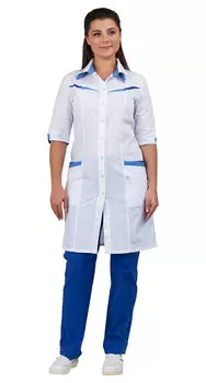 Халат AVA медицинский женский Аврора белый/васильковый/голубой