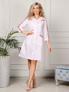 Халат медицинский ИридаМед м-066 белый/пудра р 48