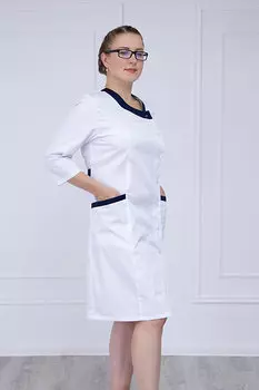 Халат MiTa медицинский с асимметричной застежкой на кнопках белый/синий р 44