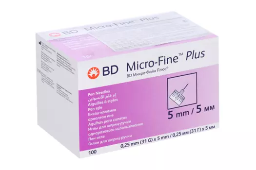 Игла БД Микро-Файн Плюс 31G д/шприц-ручки (0,25х5 мм), 100 шт