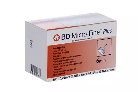 Игла БД Микро-Файн Плюс д/шприц-ручки 31G (0,25х6 мм), 100 шт, (320736)