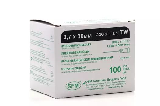 Игла инъекц СФМ 22G (0,70х30 мм), 100 шт