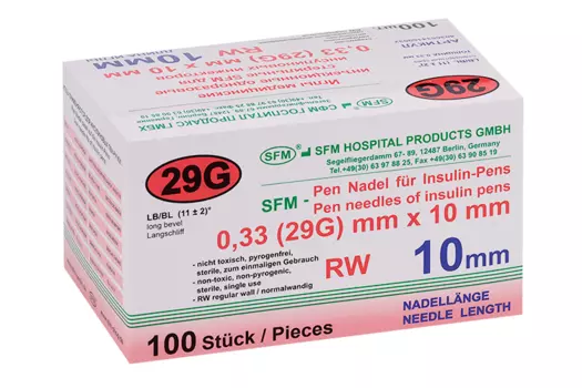 Игла SFM д/шприц-ручек 29G 0,33 х10 мм, 100 шт