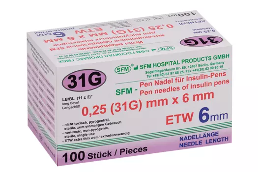 Игла SFM д/шприц-ручек 31G 0,25 х 6 мм, 100 шт