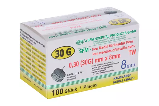 Игла СФМ мед инъекц однораз д/инсулин инжектеров (ПЕН ручек) 30G (0,30х8 мм), 100 шт