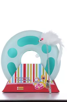 Игрушка Чистый котик д/кошек трек-круг с мышью на пружине 25х7.5 см бирюзовый