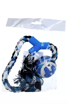 Игрушка Чистый котик д/собак петля с мячиком веревочная 40 см голубой