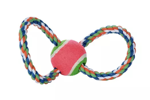 Игрушка Чистый котик д/собак восьмёрка с мячиком веревочная 33 см