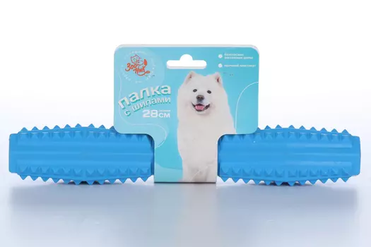 Игрушка ЗООНИК д/средних и крупных пород собак палка литая с шипами синяя 28 см