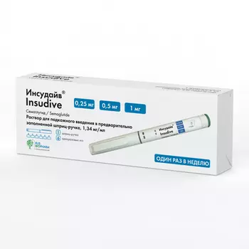 Инсудайв 0.25/0.5/1 мг/доза, 3 мл, раствор для подкожного введения шприц-ручка/в комплекте с иглами-6 шт