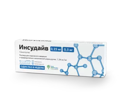 Инсудайв 0.25/0.5 мг/доза, 1,5 мл, раствор для подкожного введения шприц-ручка/в комплекте с иглами-6 шт