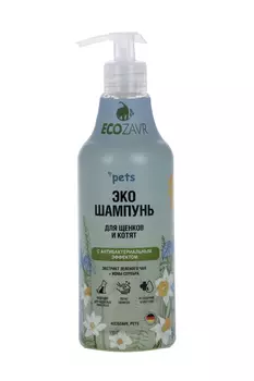 Эко шампунь ECOZAVR д/котят и щенков с антибактер эффектом зеленый чай 500 мл