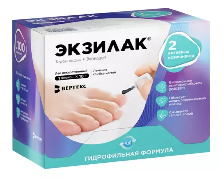 Экзилак 4%+3%, 10 г, лак для ногтей лекарственный