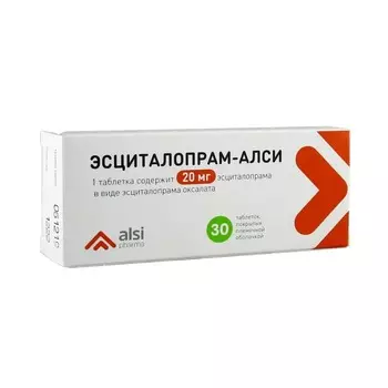 Эсциталопрам-АЛСИ 20 мг, 30 шт, таблетки покрытые пленочной оболочкой