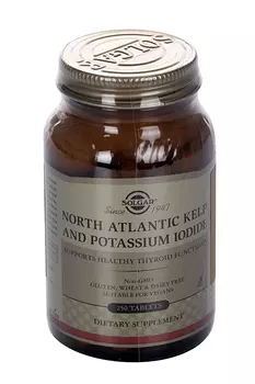 Йод из бурых водорслей и Йодид калия, 250 шт, таблетки Солгар