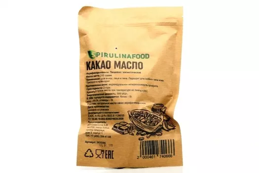 Какао масло Spirulinafood нерафинированное, 200 г