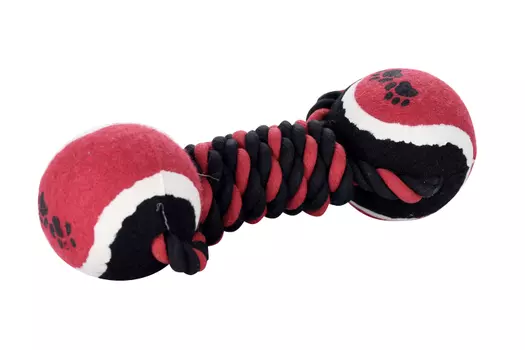 Канат Чистый котик д/собак с двумя мячами 38 см красный/черный