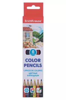 Карандаши 6 цветов ErichKrause color pencils, дерево, шестигранные, 3.0 мм грифель